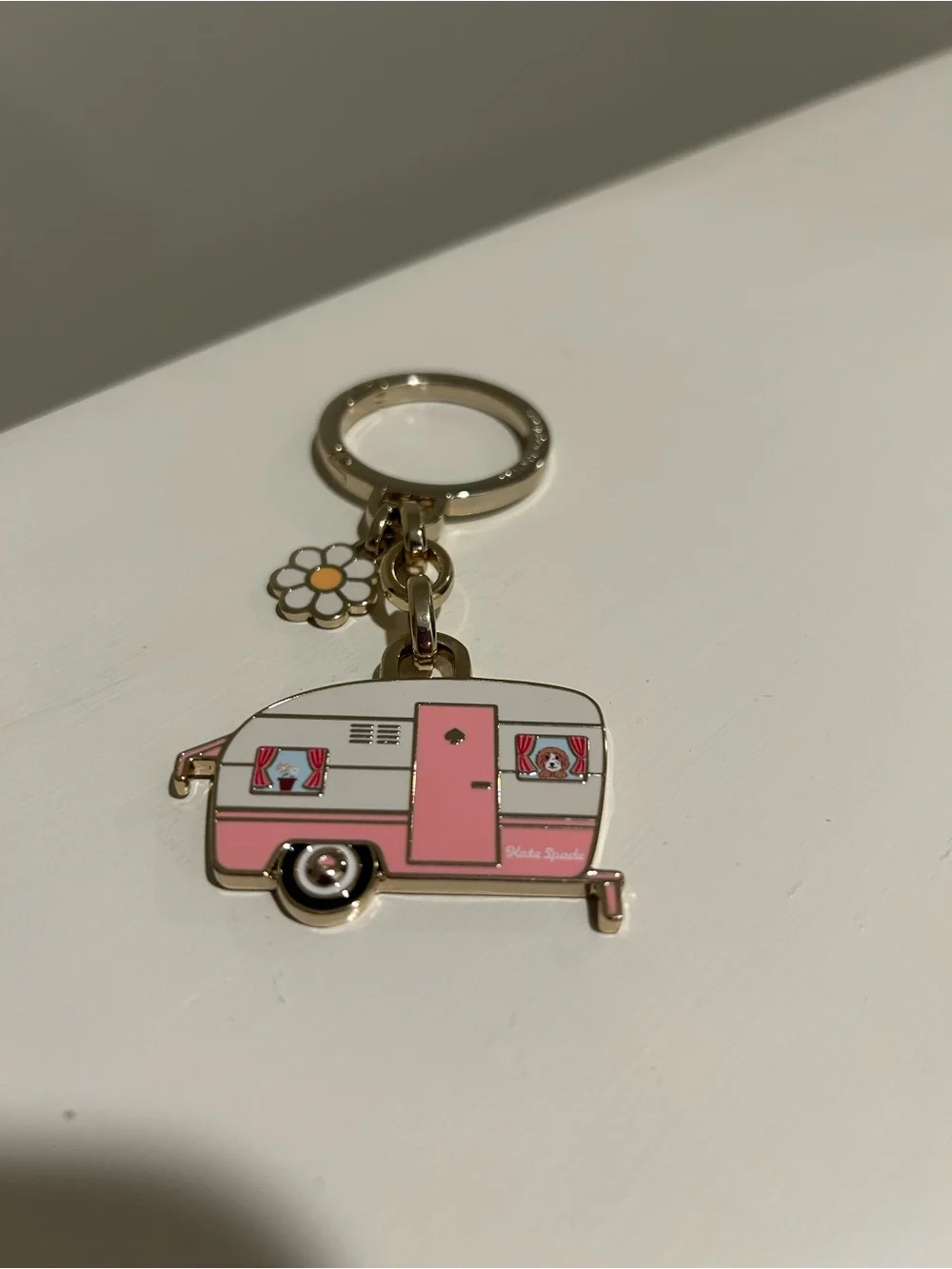 kate spade Pink and Cream Camper Trailer Keyring with Daisy Charm